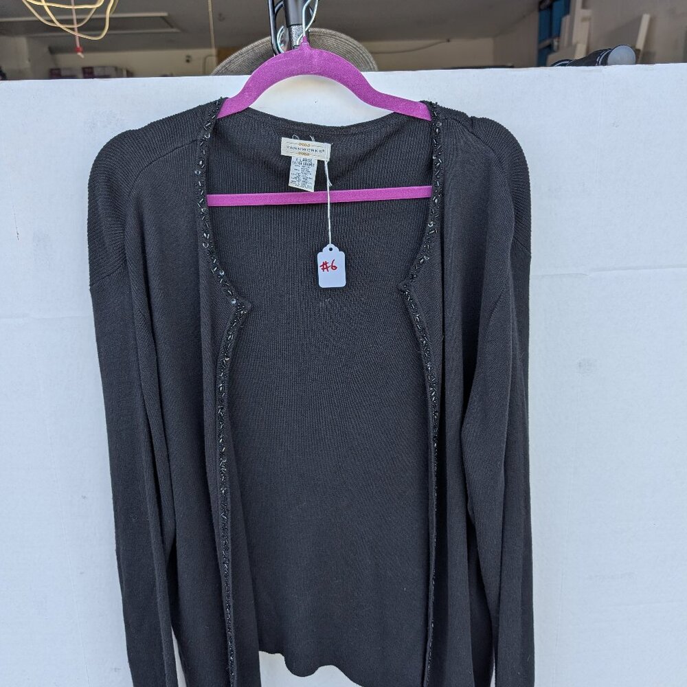 Yarnworks Black open front cardigan with beaded trim XLg